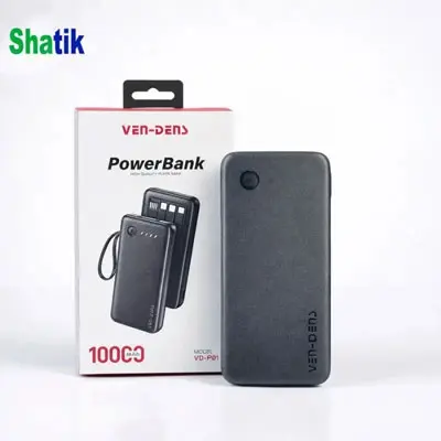 VEN-DENS VD-PB058 10000mAh High-Quality Power Bank with Built-in Charging Cable
