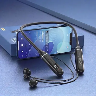 Rovix RO-VIX09 Wireless Magnetic Neckband with LED Power Display – Long Battery Life & HiFi Sound