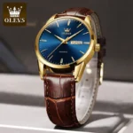 OLEVS 6898 Brown Blue luxury luminous watches for men waterproof